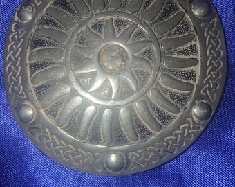 Lovely large pewter St Justin brooch
