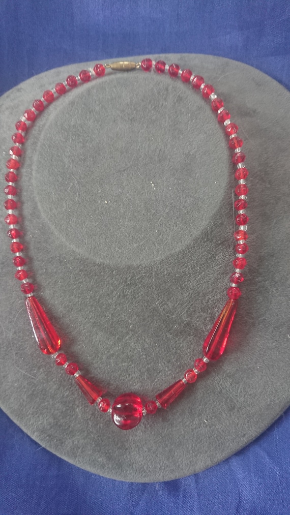 Lovely Art Deco red glass necklace - image 1
