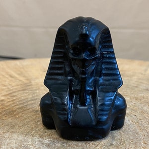 Black Obsidian Skull Pharaoh Carving 2.31 Inches Tall