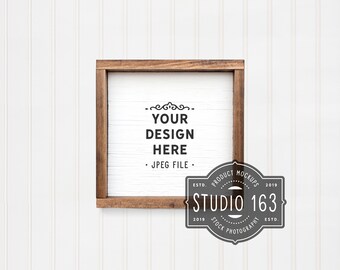Wood Frame Farmhouse Style Sign Mockup Blank Wood Sign Add Your Design 12x12 Wood Sign Mockup JPEG Greenery INSTANT DOWNLOAD