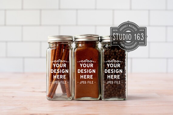Download Spice Jar Mockup Glass Jar Mockup Kitchen Add Your Design Etsy