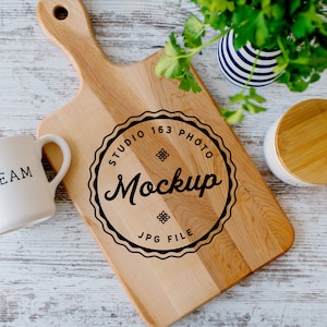 Wood Cutting Board Mockup: Rectangle Serving Board Photo (JPEG)