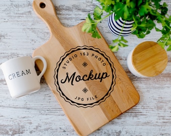 Wood Cutting Board Mockup: Rectangle Serving Board Photo (JPEG)