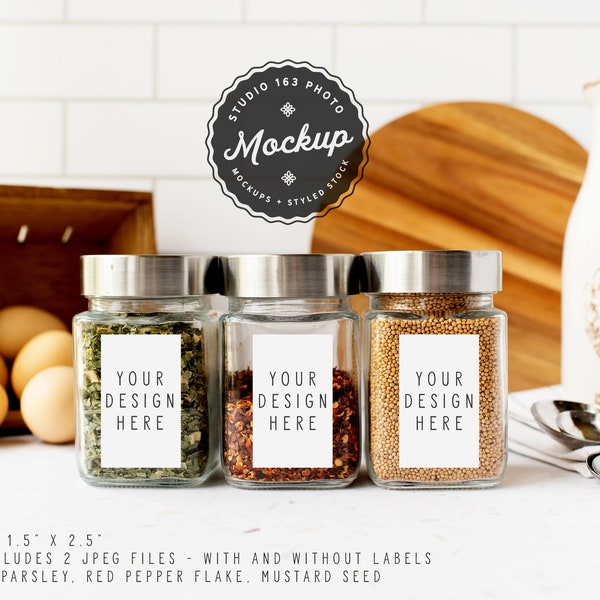 Spice Jar Label Mockup | Kitchen Mockup | Pantry Label Mockup | JPEG File | Styled Stock Photo