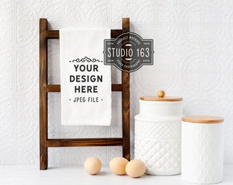 White Towel Mockup, White Tea Towel, Flour Sack, Blank Towel, Kitchen Mockup, Styled Stock Photo, Sublimation Mockup Photo