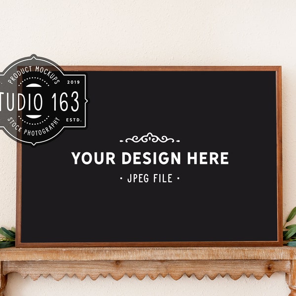 16x24 Wood Frame Mockup, Chalkboard Sign, Blank Black Wood Sign, Styled Photography Mockup, Flat Lay, JPEG, INSTANT DOWNLOAD