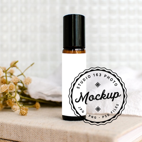 Roller Bottle Mockup, 10ml Amber Roll-On Bottle, Essential Oil Bottle, Styled Stock Photo