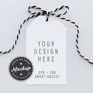 Mockup etichetta regalo / Mockup etichetta bianca / Biglietto vuoto / Foto stock in stile / Mockup SVG / File JPEG