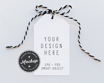 White Gift Tag Mockup: Styled Stock Photo (JPG, PNG, PSD)