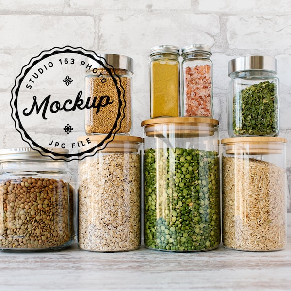 Food Canister Mockup | Pantry Label Mockup | Kitchen Mockup | Glass Jar Mockup | Blank Jar | JPEG | Styled Stock Photo