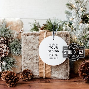 Christmas Ornament Mockup | White Ornament Mockup | White Round Ornament Mockup | Stock Photo