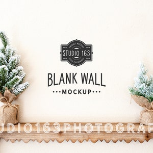 Blank Wall Mockup Shelf, Brown Shelf, Winter Pine Tree, Stock Photo Wall, Stock Photo, Add Your Design, JPEG, INSTANT DOWNLOAD