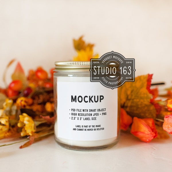 Fall Candle Mockup | White Jar Candle Mockup | Autumn Mockup | Styled Stock Photo | Add Your Design