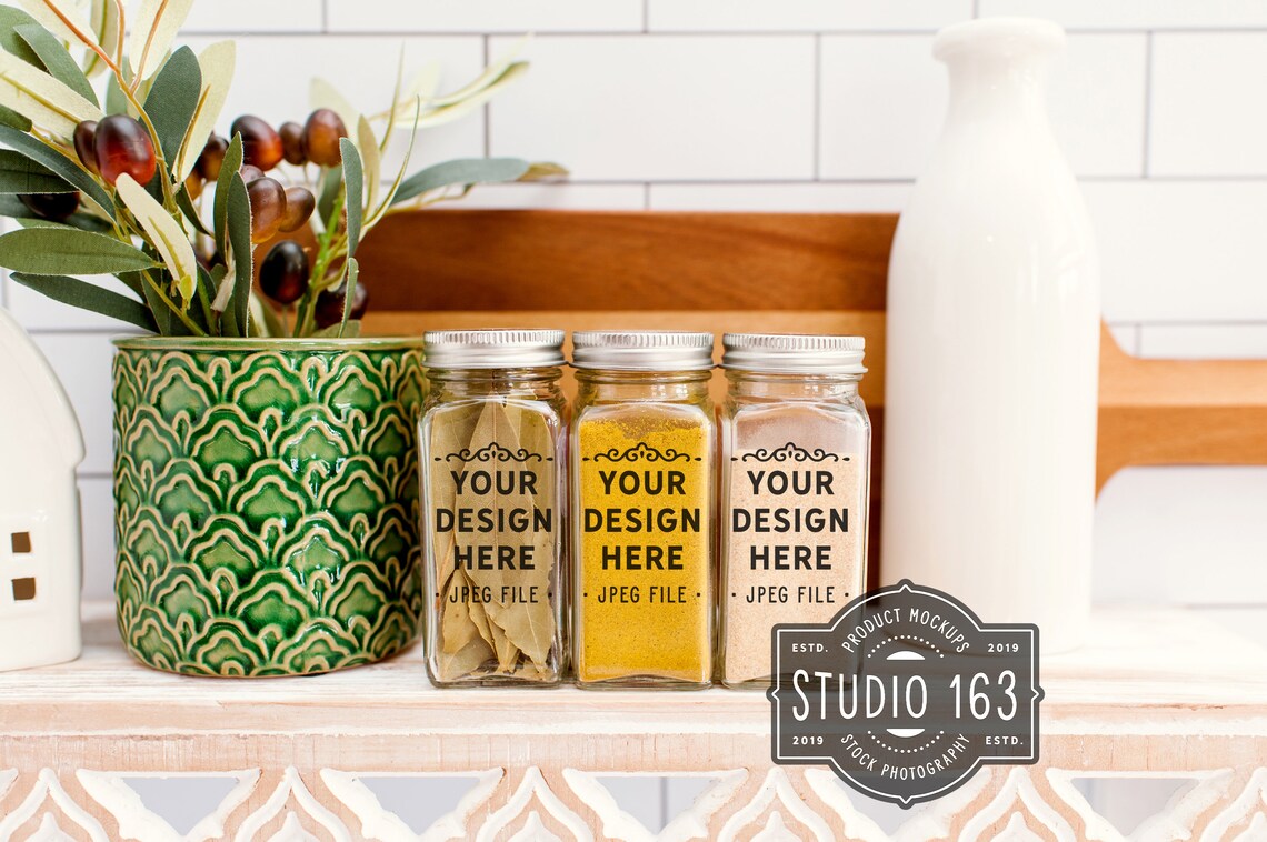 Download Spice Jar Mockup Glass Jar Mockup Kitchen Add Your Design | Etsy