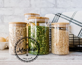 Food Canister Mockup: Kitchen Pantry Glass Jar (JPEG)