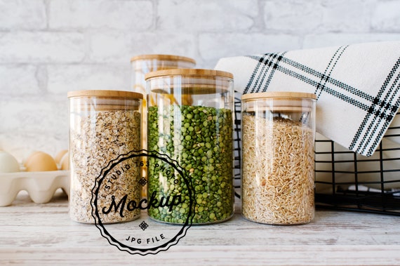 Food Canister Mockup: Kitchen Pantry Glass Jar (JPEG)