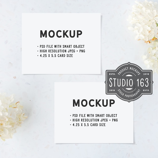 Card Mockup, 4.25x5.5 Card Mockup, 2 Cards, Flat Lay Photo, PSD, INSTANT DOWNLOAD