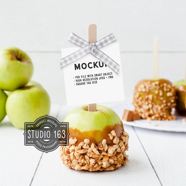 Tag Mockup | Square Label Mockup | Sticker Label Mockup |  Candy Label Mockup | Caramel Apple | Candy Label Mockup | Styled Stock Photo