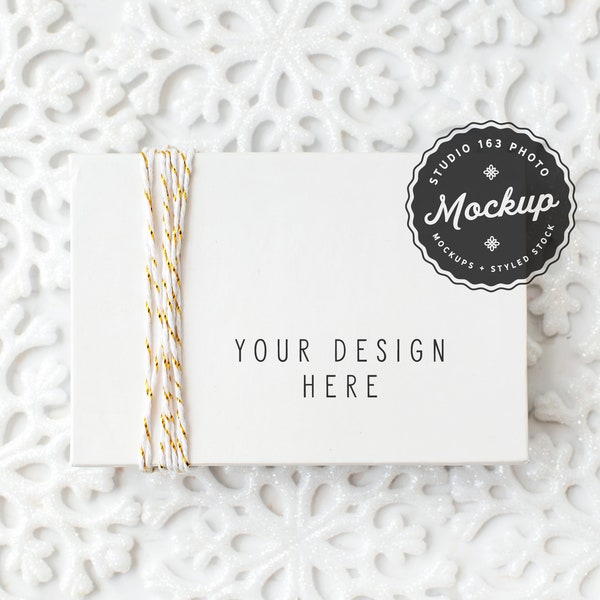 Gift Tag Mockup | Present Mockup | Sticker Mockup | White Package Label Mockup | JPEG File | Snow Winter Theme | Styled Stock Photo