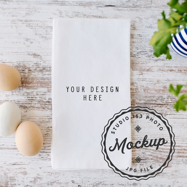 Kitchen Towel Mockup |  Blank White Towel | White Flour Sack | Tea Towel Mockup | Styled Stock Photography | JPEG