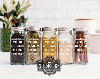 Spice Jar Mockup, Glass Jar Mockup, Set of Jars, Kitchen, Add Your Design, JPEG, INSTANT DOWNLOAD