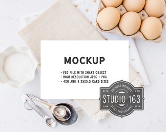 Recipe Card Mockup, 4x6 Card Mock Up, 4x5 Card, Table Card Mockup, Flat Lay, Styled Stock Photo, Kitchen, PSD, INSTANT DOWNLOAD