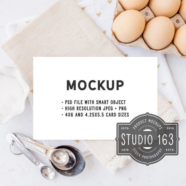 Recipe Card Mockup, 4x6 Card Mock Up, 4x5 Card, Table Card Mockup, Flat Lay, Styled Stock Photo, Kitchen, PSD, INSTANT DOWNLOAD