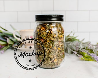 Tea Jar Mockup | Herbal Tea Mockup | Glass Jar Mockup | Tea Mockup | Canning Jar Mockup | Label Mockup | Styled Stock Photo