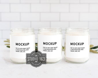 White Candle Mockup, Jar Candle Mockup, Set of 3 Candles, Minimalist, Stock Photography, Add Your Design, PSD, INSTANT DOWNLOAD