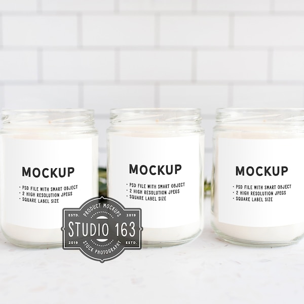 White Candle Mockup, Jar Candle Mockup, Set of 3 Candles, Minimalist, Stock Photography, Add Your Design, PSD, INSTANT DOWNLOAD