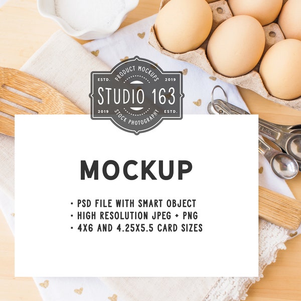 Recipe Card Mockup, 4x6 Card Mock Up, 4x5 Card, Table Card Mockup, Flat Lay, Styled Stock Photo, Kitchen, PSD, INSTANT DOWNLOAD