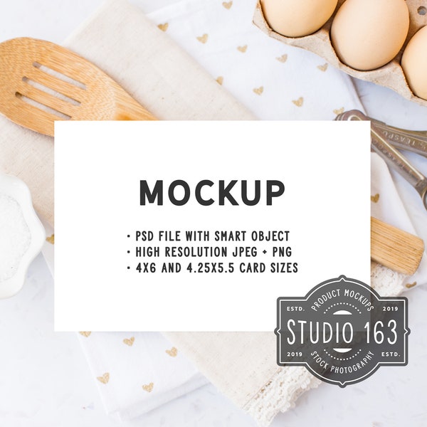 Recipe Card Mockup, 4x6 Card Mock Up, 4x5 Card, Table Card Mockup, Flat Lay, Styled Stock Photo, Kitchen, PSD, INSTANT DOWNLOAD