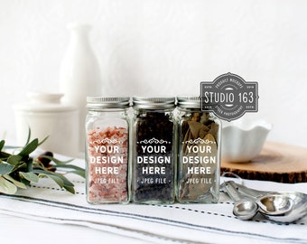 Spice Jar Mockup | Trio Glass Jar Mockup | Jar Label Mockup | Jar Photo | Kitchen Mockup | Stock Photo | Add Your Design