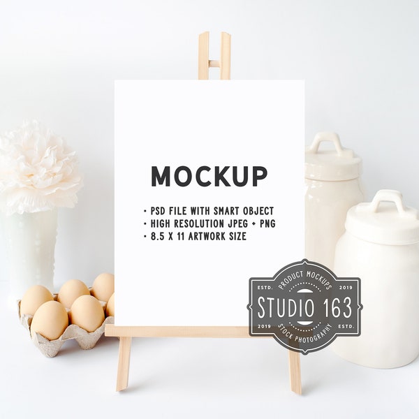 Easel Mockup, Tabletop Easel Mockup, 8.5x11 Mockup, Recipe Mockup, Wedding Mockup, Paper Page, Styled Stock Photo, PSD, INSTANT DOWNLOAD