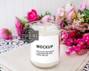 White Candle Mockup, Jar Candle Mockup, Pink Spring Floral, Styled Stock Photography, Add Your Design, JPEG, INSTANT DOWNLOAD