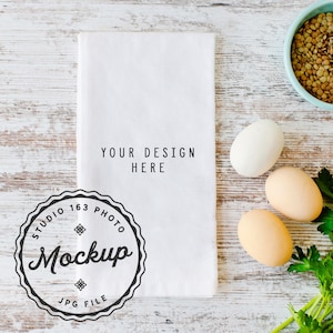 Kitchen Towel Mockup |  Blank White Towel | White Flour Sack | Tea Towel Mockup | Styled Stock Photography | JPEG