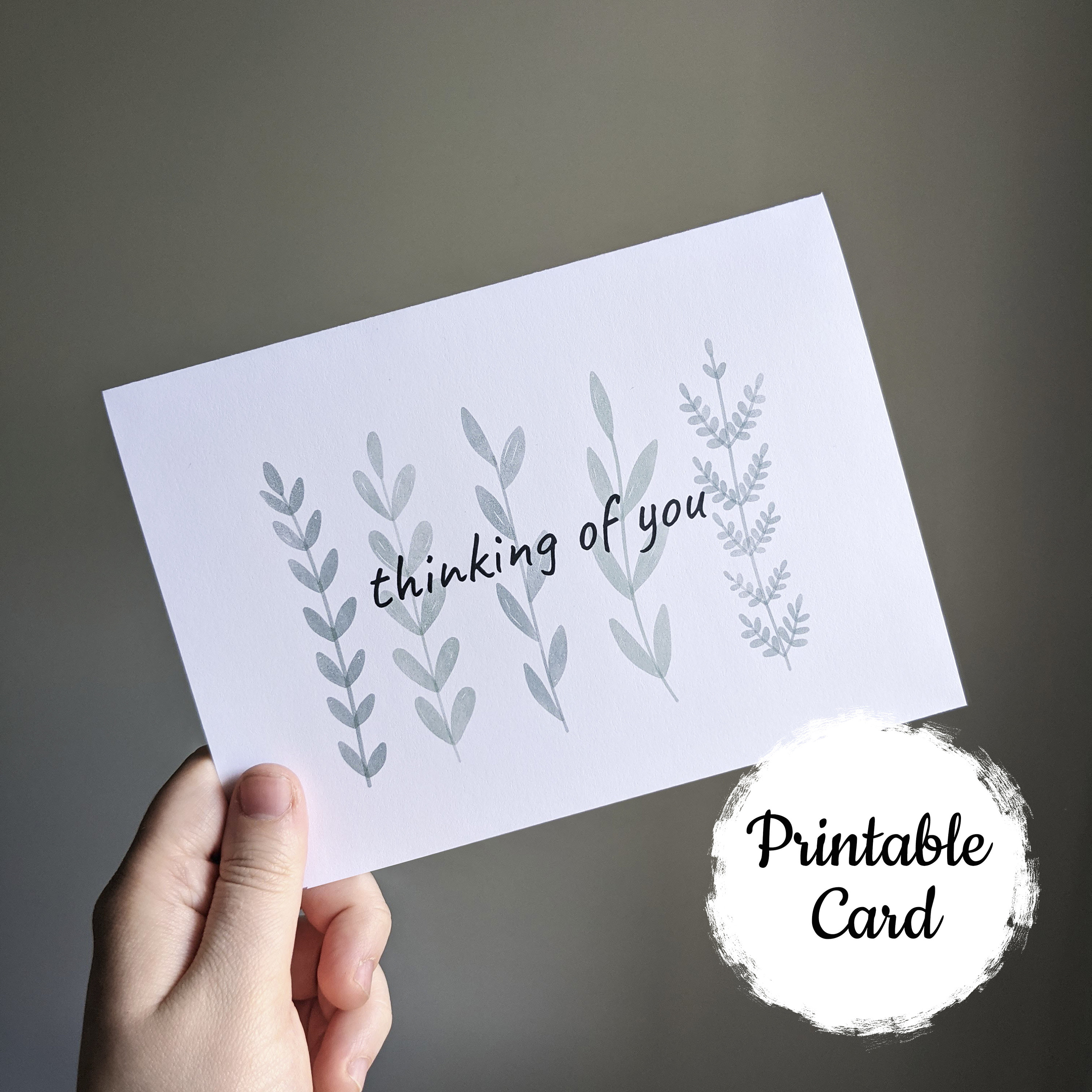 Printable Thinking of You Card, Greeting Card Watercolor Leaf Print - Etsy