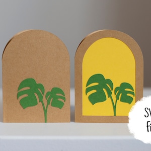 Monstera Karte, Bogen förmige Karte svg für Cricut, PNG/EPS, einfache Grußkarte 5x7