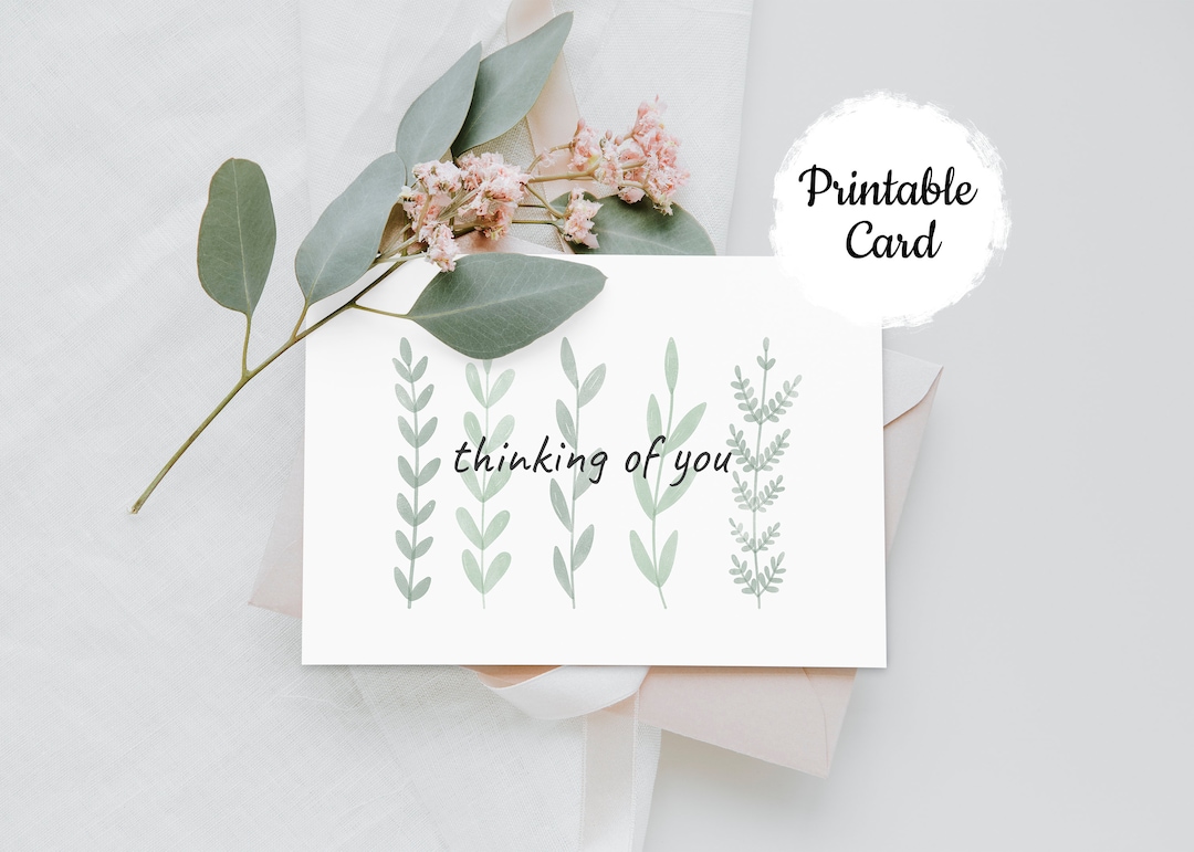 Printable Thinking of You Card, Greeting Card Watercolor Leaf Print - Etsy