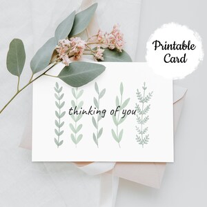 Printable thinking of you card, greeting card watercolor leaf print