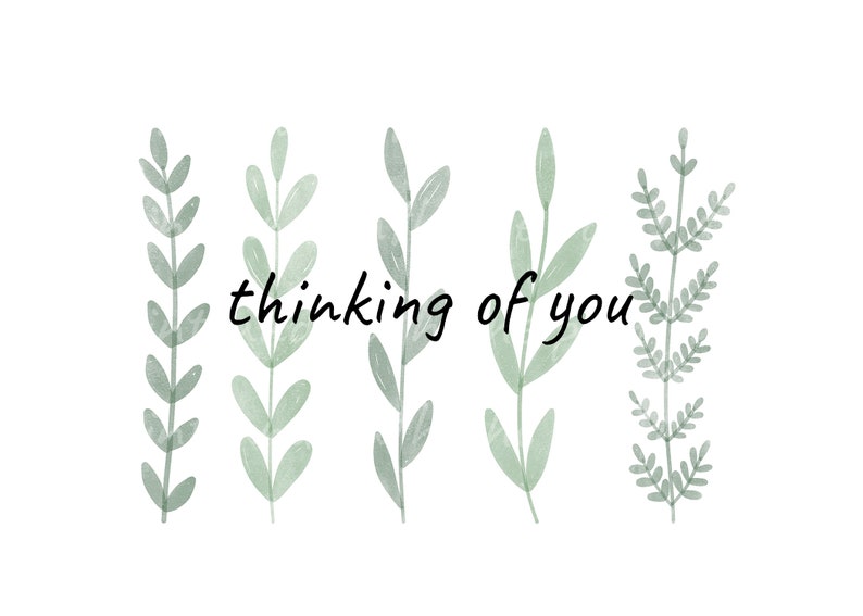 Printable Thinking of You Card Greeting Card Watercolor Leaf - Etsy