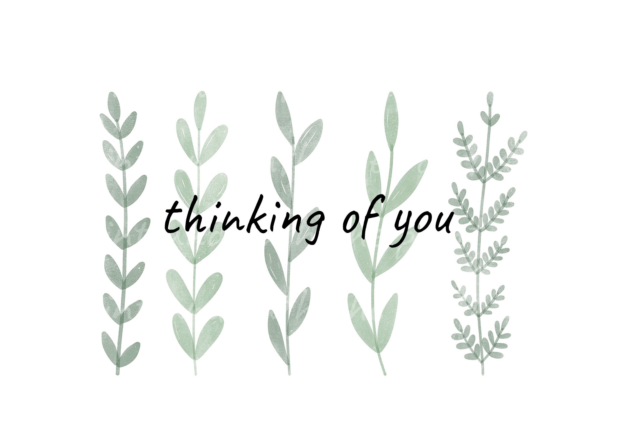 Printable Thinking of You Card, Greeting Card Watercolor Leaf Print - Etsy