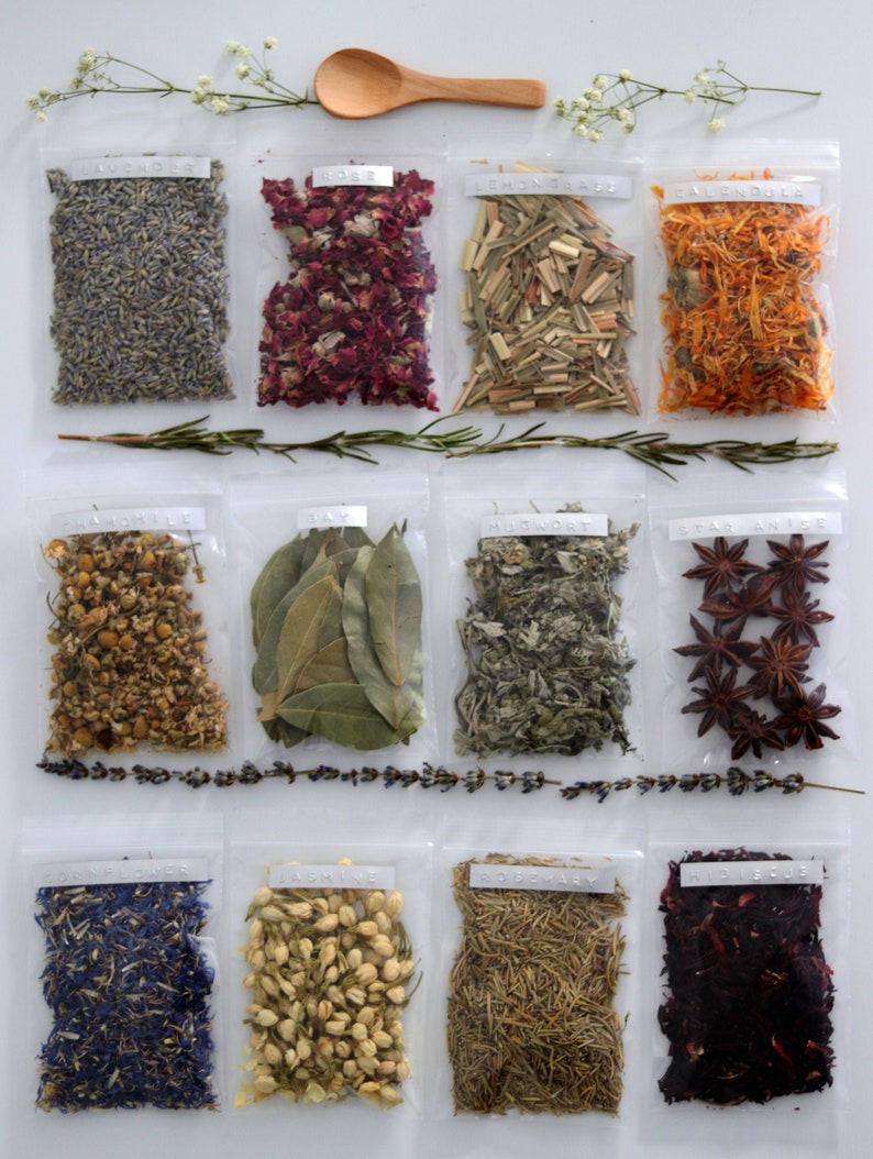Deluxe Set of Twelve Organic Dried Herbs & Flowers With Wooden Etsy
