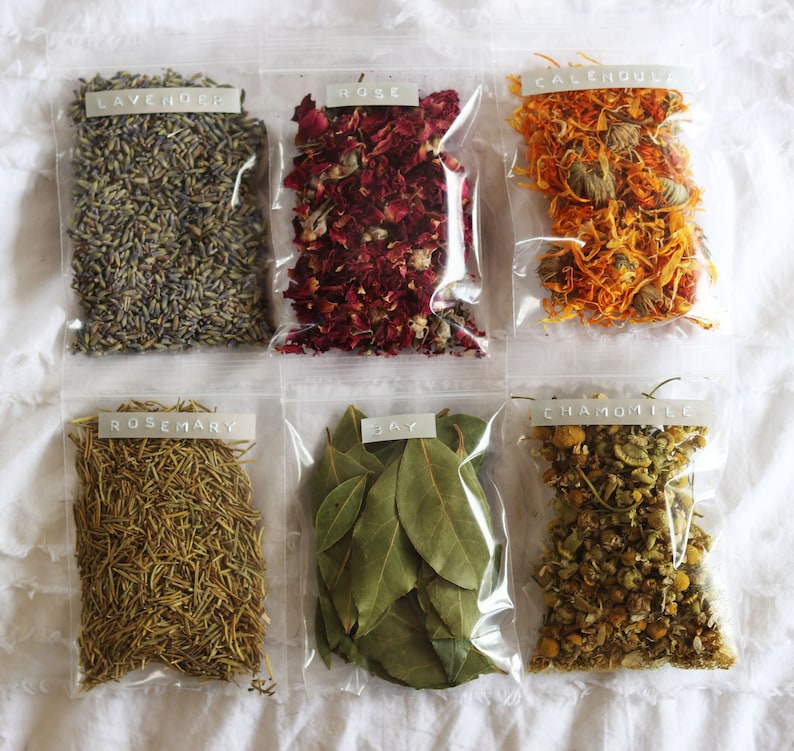 Set of Six Organic Dried Herbs and Flowers with Moon Sachet / Etsy