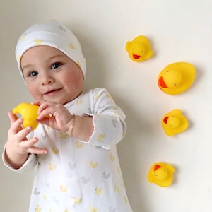 Footie Pajama | Yellow Duck Print | Pima Cotton Baby Sleeper | Newborn Gender Neutral Layette Outfit
