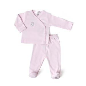 Pima Cotton Baby Kimono Outfit Set | Footie Pants Pajama | Pink Girl Layette