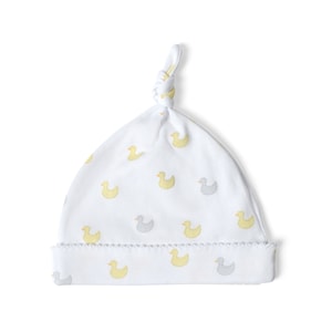 Pima Cotton Baby Beanie Knot Hat | Newborn Hospital | Yellow Duck Print | Gender Neutral Layette