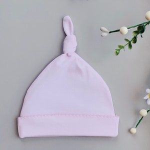 Pima Cotton Baby Beanie Knot Hat | Newborn Hospital | Solid Pink
