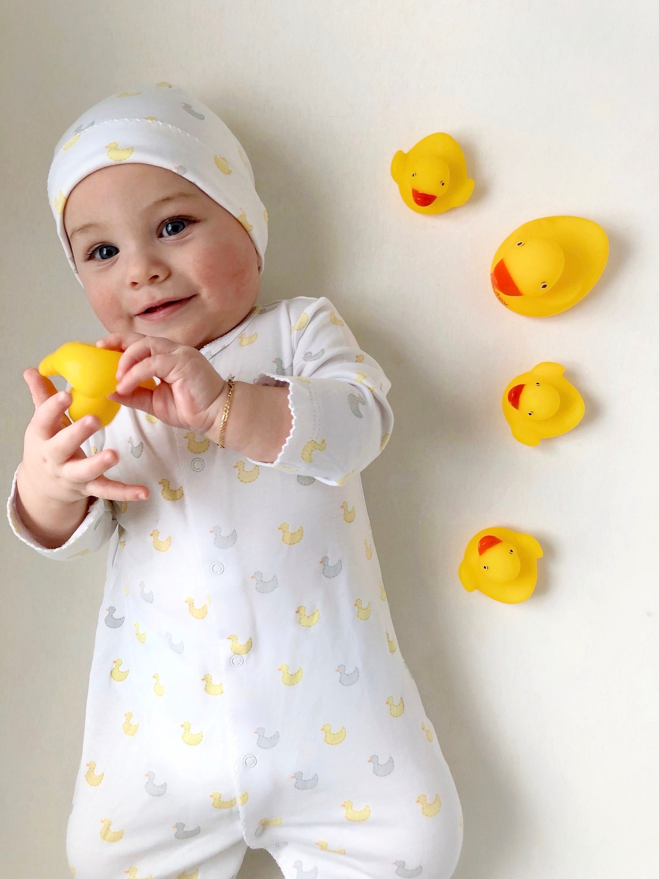 Footie Pajama Yellow Duck Print Pima Cotton Baby Sleeper Newborn Gender