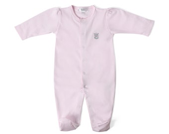 Pigiama per neonato in cotone Pima per il ritorno a casa - Pigiama con piedini rosa tenue per neonata / Tutina da notte